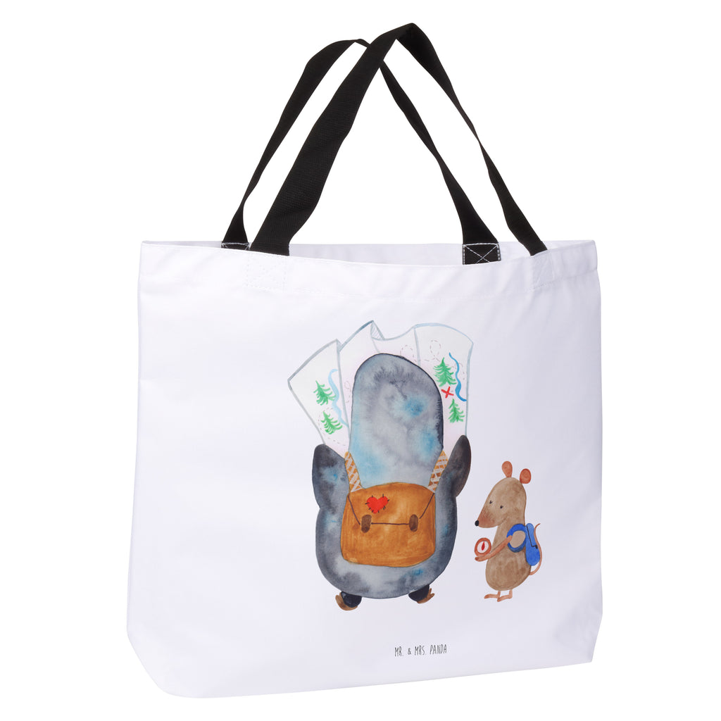 Shopper Pinguin & Maus Wanderer Beutel, Einkaufstasche, Tasche, Strandtasche, Einkaufsbeutel, Shopper, Schultasche, Freizeittasche, Tragebeutel, Schulbeutel, Alltagstasche, Pinguin, Pinguine, Abenteurer, Abenteuer, Roadtrip, Ausflug, Wanderlust, wandern