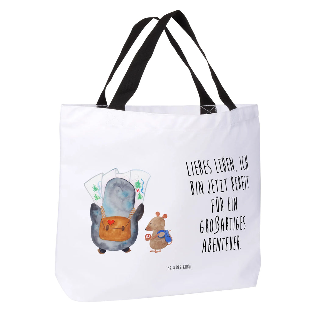 Shopper Pinguin & Maus Wanderer Beutel, Einkaufstasche, Tasche, Strandtasche, Einkaufsbeutel, Shopper, Schultasche, Freizeittasche, Tragebeutel, Schulbeutel, Alltagstasche, Pinguin, Pinguine, Abenteurer, Abenteuer, Roadtrip, Ausflug, Wanderlust, wandern