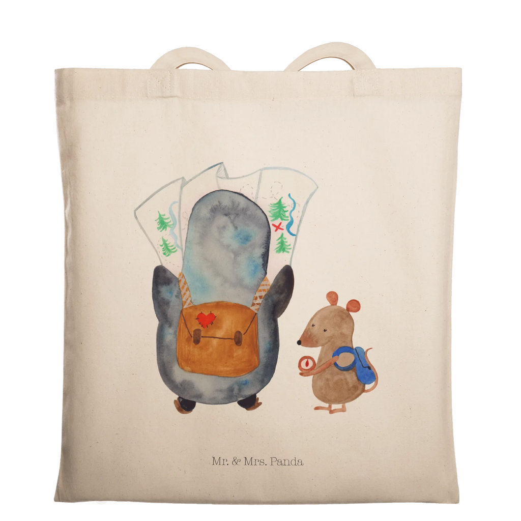 Tragetasche Pinguin & Maus Wanderer Beuteltasche, Beutel, Einkaufstasche, Jutebeutel, Stoffbeutel, Tasche, Shopper, Umhängetasche, Strandtasche, Schultertasche, Stofftasche, Tragetasche, Badetasche, Jutetasche, Einkaufstüte, Laptoptasche, Pinguin, Pinguine, Abenteurer, Abenteuer, Roadtrip, Ausflug, Wanderlust, wandern