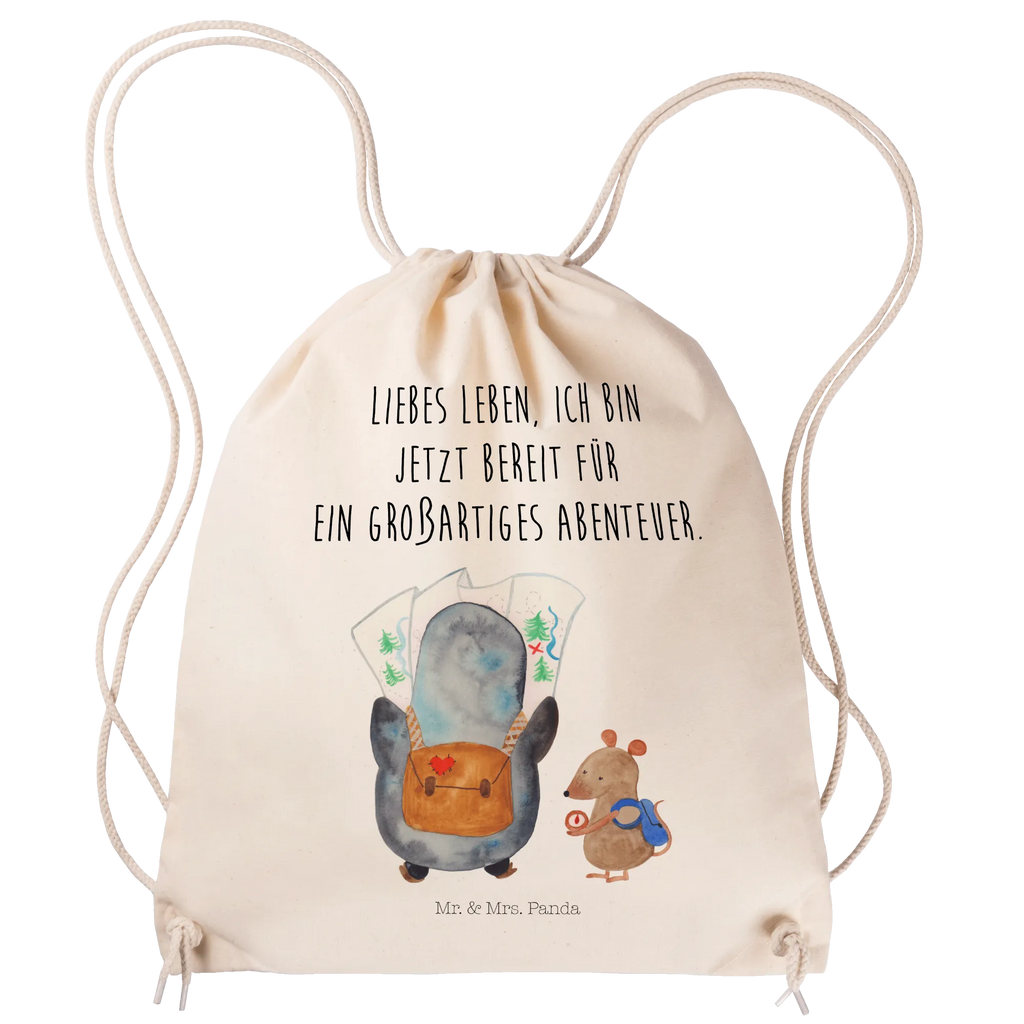 Sportbeutel Pinguin & Maus Wanderer Sportbeutel, Turnbeutel, Beutel, Sporttasche, Tasche, Stoffbeutel, Sportbeutel Kinder, Gymsack, Beutel Rucksack, Kleine Sporttasche, Sportzubehör, Turnbeutel Baumwolle, Pinguin, Pinguine, Abenteurer, Abenteuer, Roadtrip, Ausflug, Wanderlust, wandern