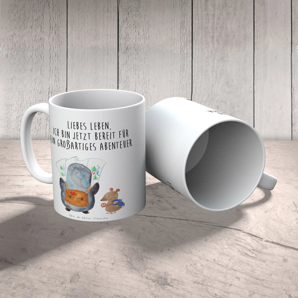 Tasse Pinguin & Maus Wanderer Tasse, Kaffeetasse, Teetasse, Becher, Kaffeebecher, Teebecher, Keramiktasse, Porzellantasse, Büro Tasse, Geschenk Tasse, Tasse Sprüche, Tasse Motive, Kaffeetassen, Tasse bedrucken, Designer Tasse, Cappuccino Tassen, Schöne Teetassen, Pinguin, Pinguine, Abenteurer, Abenteuer, Roadtrip, Ausflug, Wanderlust, wandern