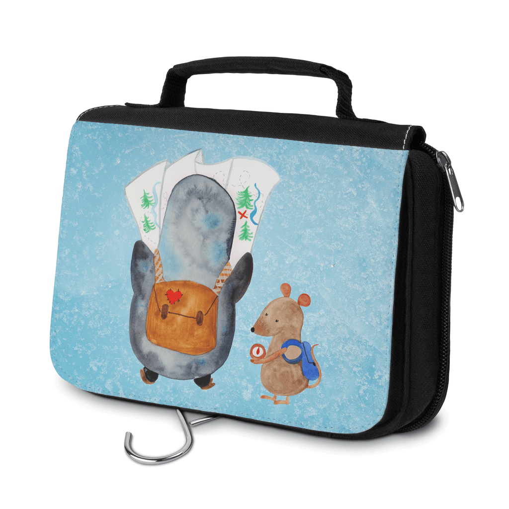 Kulturbeutel Pinguin & Maus Wanderer Kulturbeutel, Zum Aufhängen, Waschtasche, Kosmetiktasche, Damen, Herren, Aufbewahrungstasche, Schminktasche, Kosmetikbeutel, Organizer, Kulturtasche, Schminkutensil, Pinguin, Pinguine, Abenteurer, Abenteuer, Roadtrip, Ausflug, Wanderlust, wandern