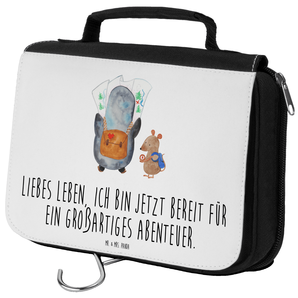 Kulturbeutel Pinguin & Maus Wanderer Kulturbeutel, Zum Aufhängen, Waschtasche, Kosmetiktasche, Damen, Herren, Aufbewahrungstasche, Schminktasche, Kosmetikbeutel, Organizer, Kulturtasche, Schminkutensil, Pinguin, Pinguine, Abenteurer, Abenteuer, Roadtrip, Ausflug, Wanderlust, wandern