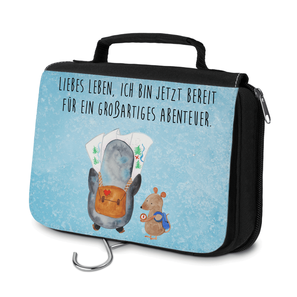 Kulturbeutel Pinguin & Maus Wanderer Kulturbeutel, Zum Aufhängen, Waschtasche, Kosmetiktasche, Damen, Herren, Aufbewahrungstasche, Schminktasche, Kosmetikbeutel, Organizer, Kulturtasche, Schminkutensil, Pinguin, Pinguine, Abenteurer, Abenteuer, Roadtrip, Ausflug, Wanderlust, wandern