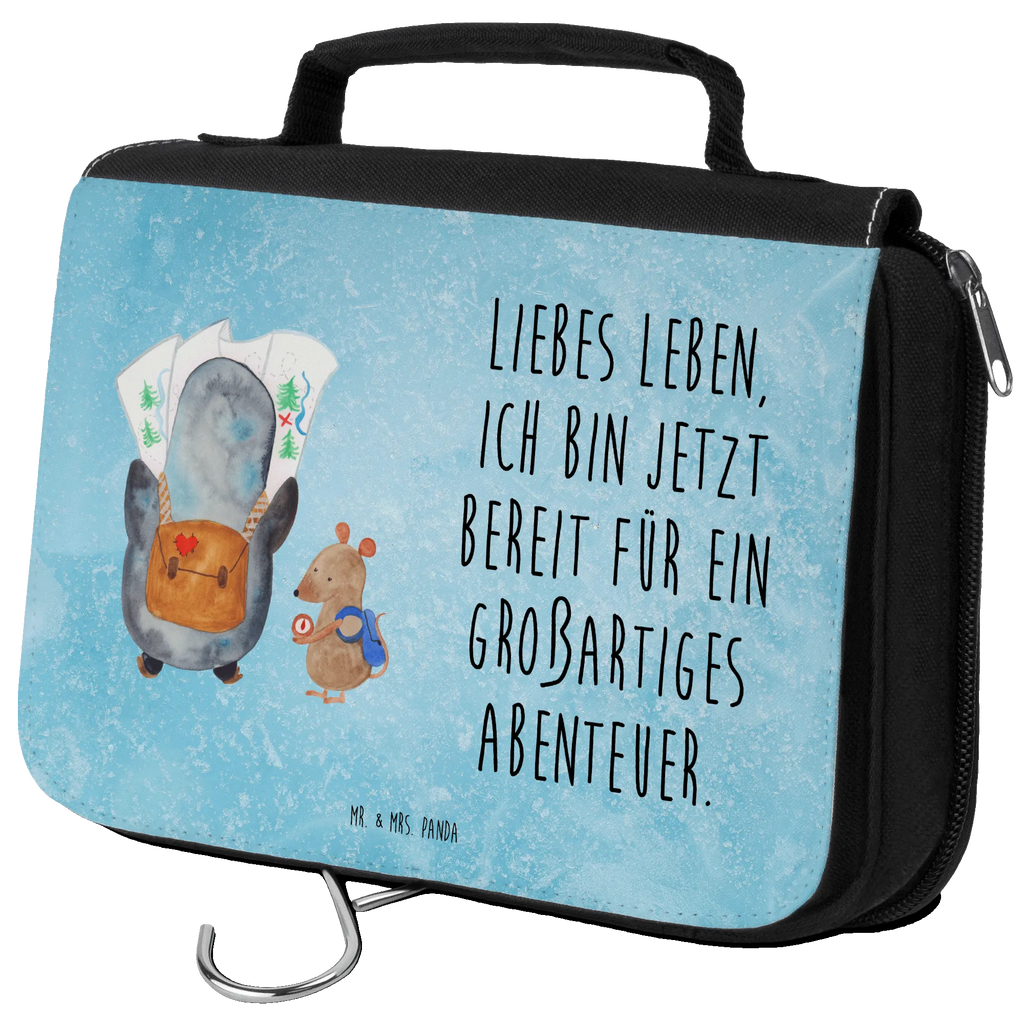 Kulturbeutel Pinguin & Maus Wanderer Kulturbeutel, Zum Aufhängen, Waschtasche, Kosmetiktasche, Damen, Herren, Aufbewahrungstasche, Schminktasche, Kosmetikbeutel, Organizer, Kulturtasche, Schminkutensil, Pinguin, Pinguine, Abenteurer, Abenteuer, Roadtrip, Ausflug, Wanderlust, wandern