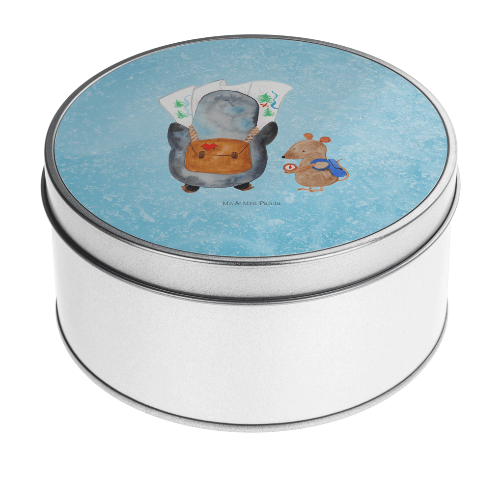 Blechdose rund Pinguin & Maus Wanderer Metalldose, Keksdose, Dose, Vorratsdose, Geschenkbox, Lunchbox, Aufbewahrungsbox, Vorratsdosen, Metallkiste, Metallbox, Metallboxen, Aufbewahrungskiste, Geschenkkiste, Blechdosen mit Deckel, Metallkiste mit Deckel, Vorratsdosen mit Deckel, Metall Dose, Pinguin, Pinguine, Abenteurer, Abenteuer, Roadtrip, Ausflug, Wanderlust, wandern