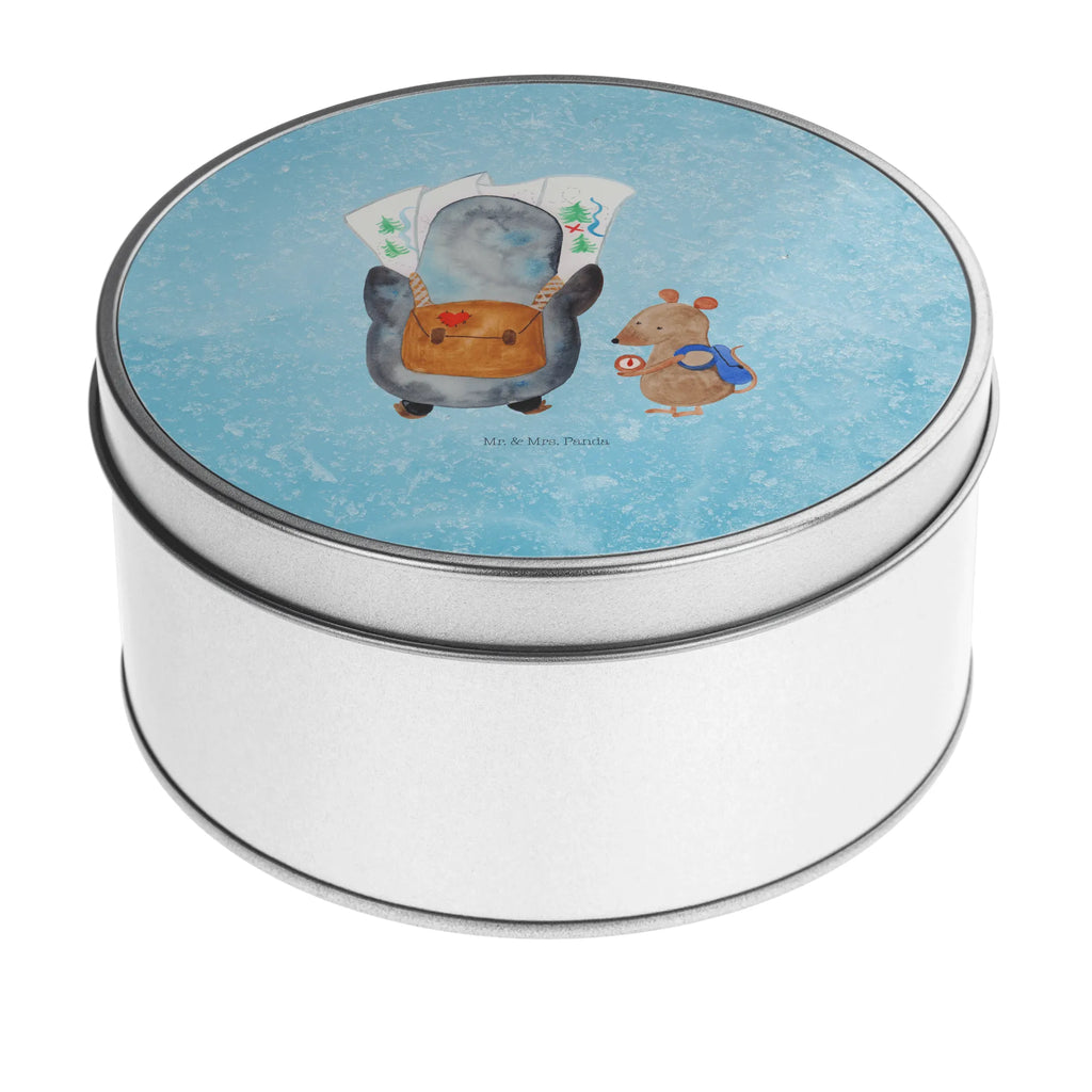 Blechdose rund Pinguin & Maus Wanderer Metalldose, Keksdose, Dose, Vorratsdose, Geschenkbox, Lunchbox, Aufbewahrungsbox, Vorratsdosen, Metallkiste, Metallbox, Metallboxen, Aufbewahrungskiste, Geschenkkiste, Blechdosen mit Deckel, Metallkiste mit Deckel, Vorratsdosen mit Deckel, Metall Dose, Pinguin, Pinguine, Abenteurer, Abenteuer, Roadtrip, Ausflug, Wanderlust, wandern