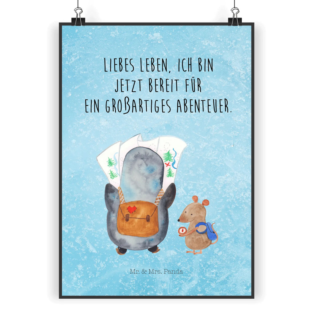 Poster Pinguin & Maus Wanderer Poster, Wandposter, Bild, Wanddeko, Küchenposter, Kinderposter, Wanddeko Bild, Raumdekoration, Wanddekoration, Handgemaltes Poster, Mr. & Mrs. Panda Poster, Designposter, Kunstdruck, Posterdruck, Pinguin, Pinguine, Abenteurer, Abenteuer, Roadtrip, Ausflug, Wanderlust, wandern