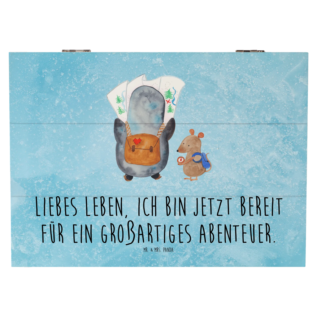 Holzkiste Pinguin & Maus Wanderer Holzkiste, Kiste, Schatzkiste, Truhe, Schatulle, XXL, Erinnerungsbox, Erinnerungskiste, Dekokiste, Aufbewahrungsbox, Geschenkbox, Geschenkdose, Pinguin, Pinguine, Abenteurer, Abenteuer, Roadtrip, Ausflug, Wanderlust, wandern