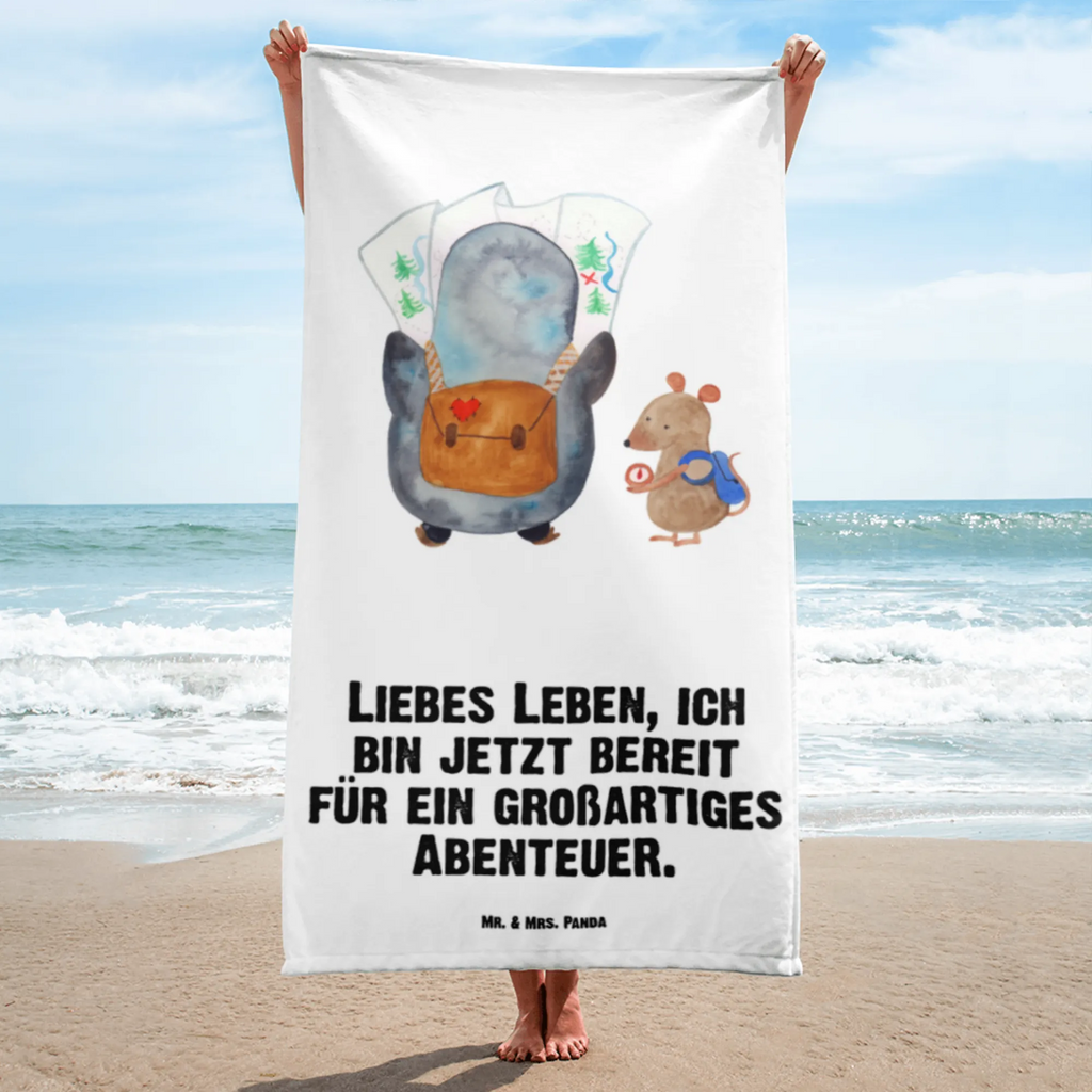 XL Badehandtuch Pinguin & Maus Wanderer Handtuch, Badetuch, Duschtuch, Strandtuch, Saunatuch, Pinguin, Pinguine, Abenteurer, Abenteuer, Roadtrip, Ausflug, Wanderlust, wandern