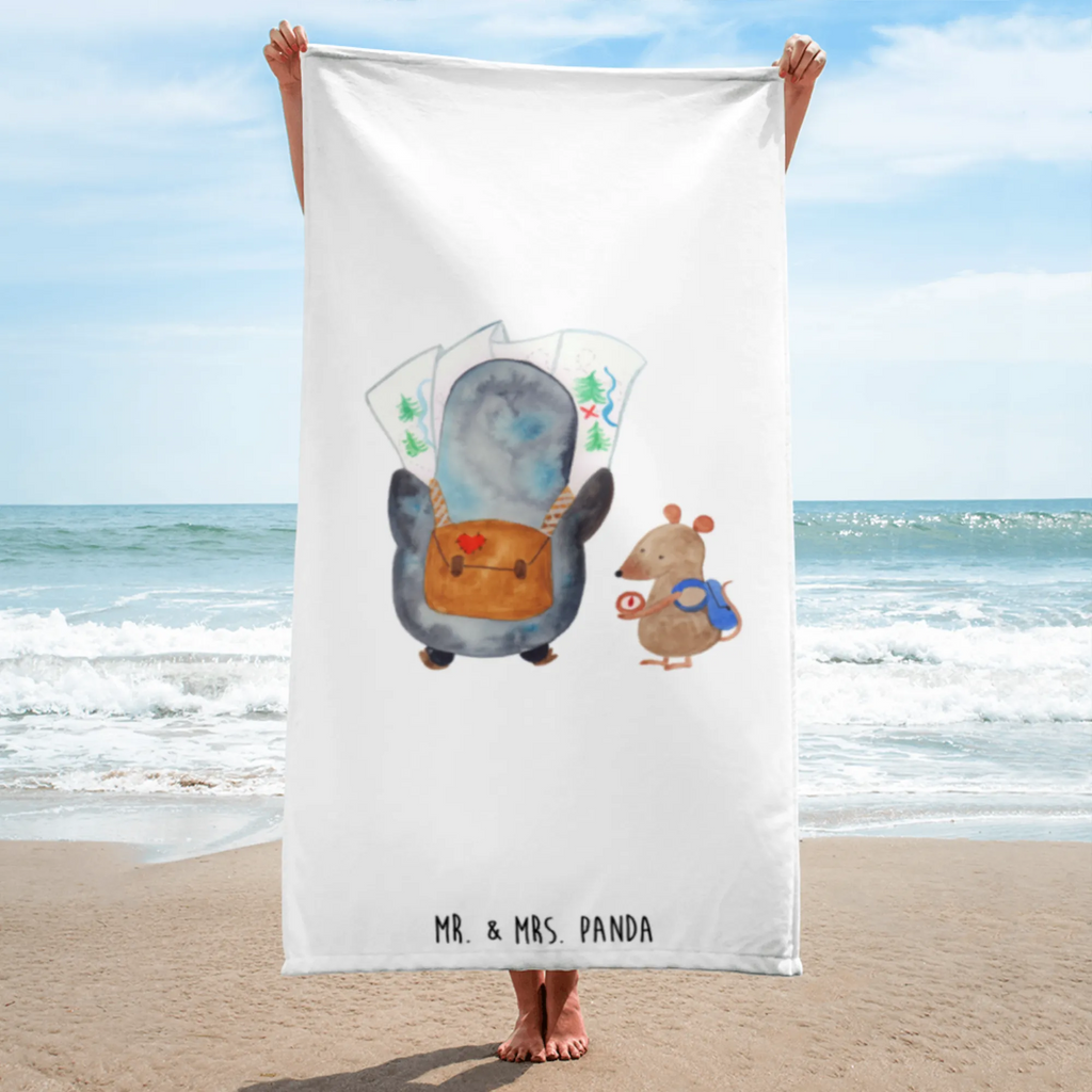 XL Badehandtuch Pinguin & Maus Wanderer Handtuch, Badetuch, Duschtuch, Strandtuch, Saunatuch, Pinguin, Pinguine, Abenteurer, Abenteuer, Roadtrip, Ausflug, Wanderlust, wandern