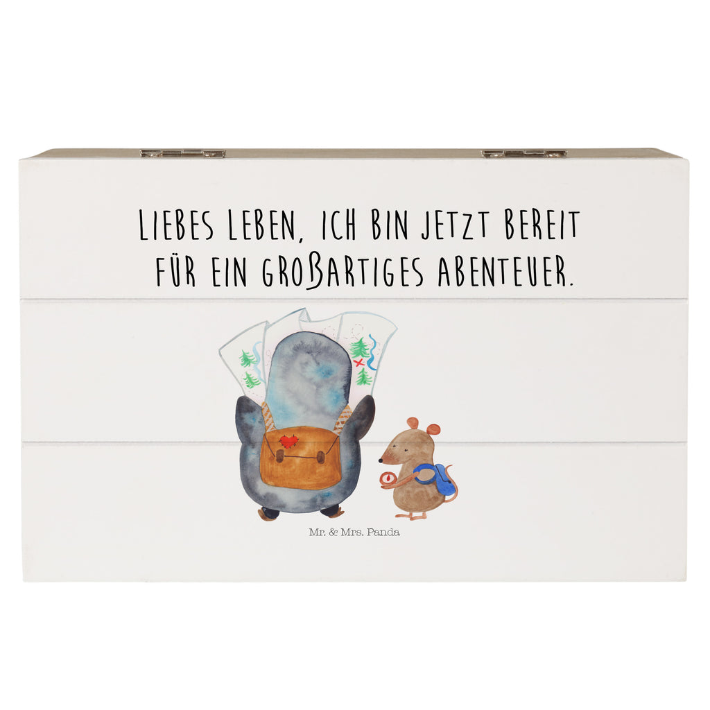 Holzkiste Pinguin & Maus Wanderer Holzkiste, Kiste, Schatzkiste, Truhe, Schatulle, XXL, Erinnerungsbox, Erinnerungskiste, Dekokiste, Aufbewahrungsbox, Geschenkbox, Geschenkdose, Pinguin, Pinguine, Abenteurer, Abenteuer, Roadtrip, Ausflug, Wanderlust, wandern