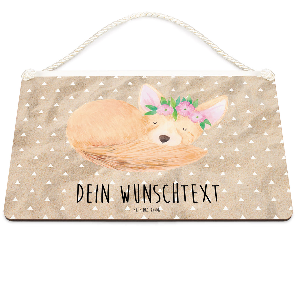 Personalisiertes Deko Schild Wüstenfuchs Blumen Dekoschild, Deko Schild, Schild, Tür Schild, Türschild, Holzschild, Wandschild, Wanddeko, Afrika, Wildtiere, Wüste, Wüstenfuchs, Blumen, Blumenkranz, Glücklich