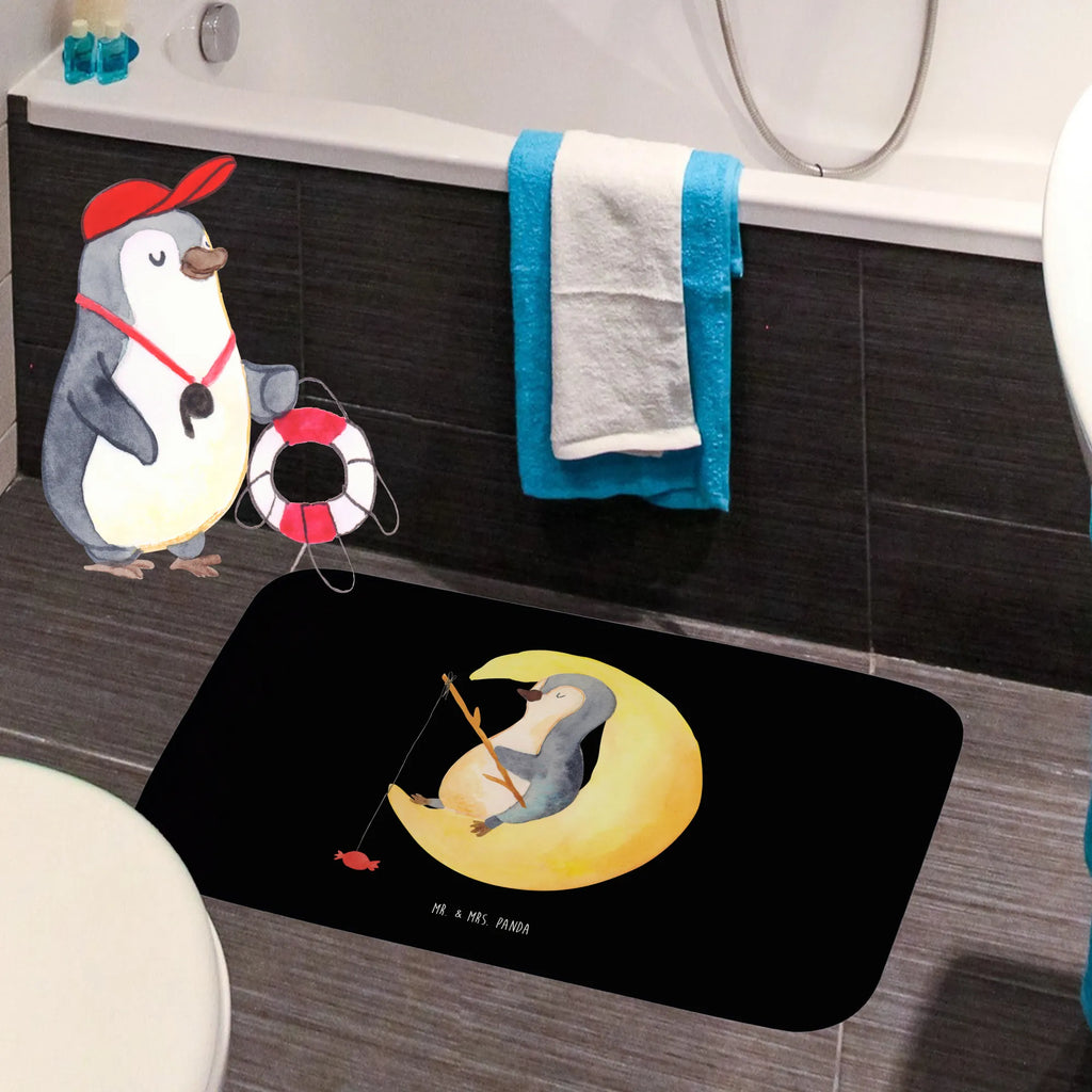 Badvorleger Pinguin Mond Badematte, Badteppich, Duschvorleger, Badezimmerteppich, Badezimmermatte, Badvorleger, Duschmatte, Duschteppich, Badteppiche, Badgarnitur, Badematten, Teppich Badezimmer, Badezimmermatten, Pinguin, Pinguine, Spruch, schlafen, Nachtruhe, Einschlafen, Schlafzimmer, Schlafstörungen, Gästezimmer