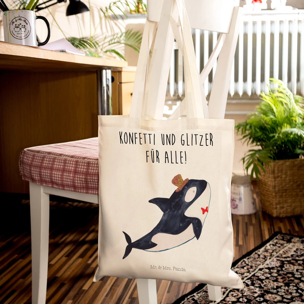 Tragetasche Orca Zylinder Beuteltasche, Beutel, Einkaufstasche, Jutebeutel, Stoffbeutel, Tasche, Shopper, Umhängetasche, Strandtasche, Schultertasche, Stofftasche, Tragetasche, Badetasche, Jutetasche, Einkaufstüte, Laptoptasche, Meerestiere, Meer, Urlaub, Narwal, Glitter, Konfetti, Glitzer, Geburtstag, Feier, Fete, Fest, Glückwunsch, Orca