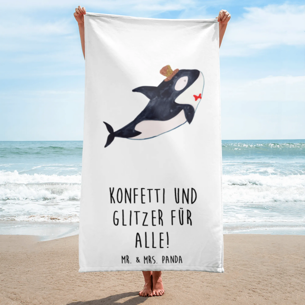 XL Badehandtuch Orca Zylinder Handtuch, Badetuch, Duschtuch, Strandtuch, Saunatuch, Meerestiere, Meer, Urlaub, Narwal, Glitter, Konfetti, Glitzer, Geburtstag, Feier, Fete, Fest, Glückwunsch, Orca