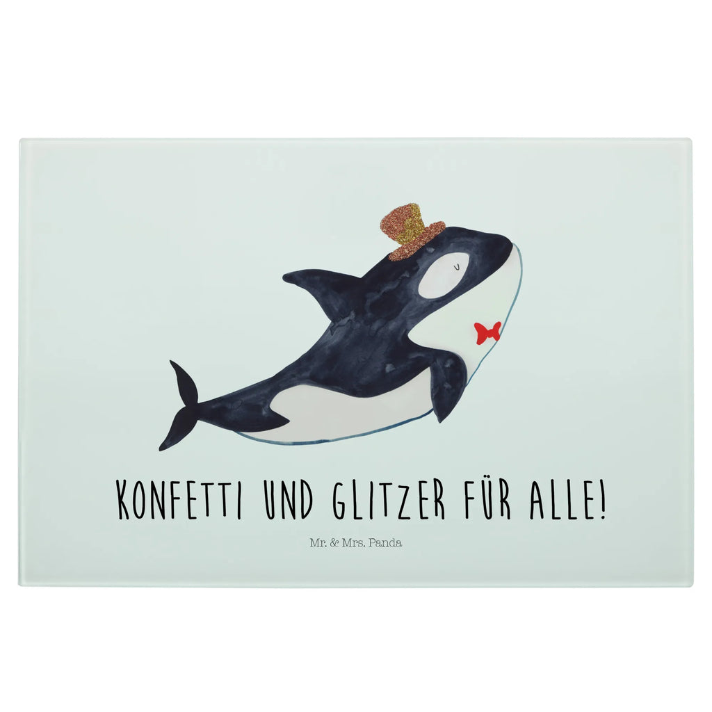 Glasschneidebrett Orca Zylinder Glasschneidebrett, Schneidebrett, Meerestiere, Meer, Urlaub, Narwal, Glitter, Konfetti, Glitzer, Geburtstag, Feier, Fete, Fest, Glückwunsch, Orca