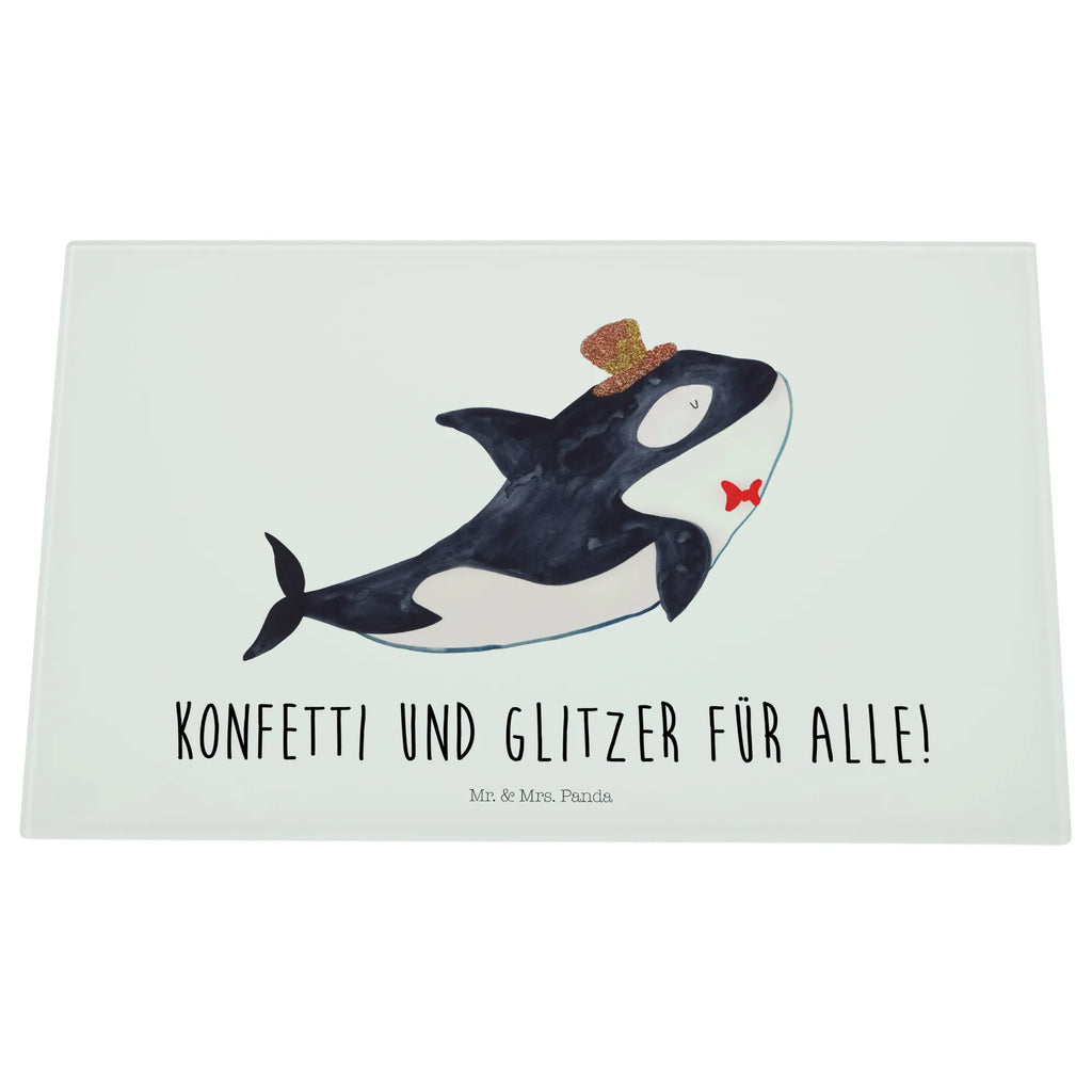 Glasschneidebrett Orca Zylinder Glasschneidebrett, Schneidebrett, Meerestiere, Meer, Urlaub, Narwal, Glitter, Konfetti, Glitzer, Geburtstag, Feier, Fete, Fest, Glückwunsch, Orca