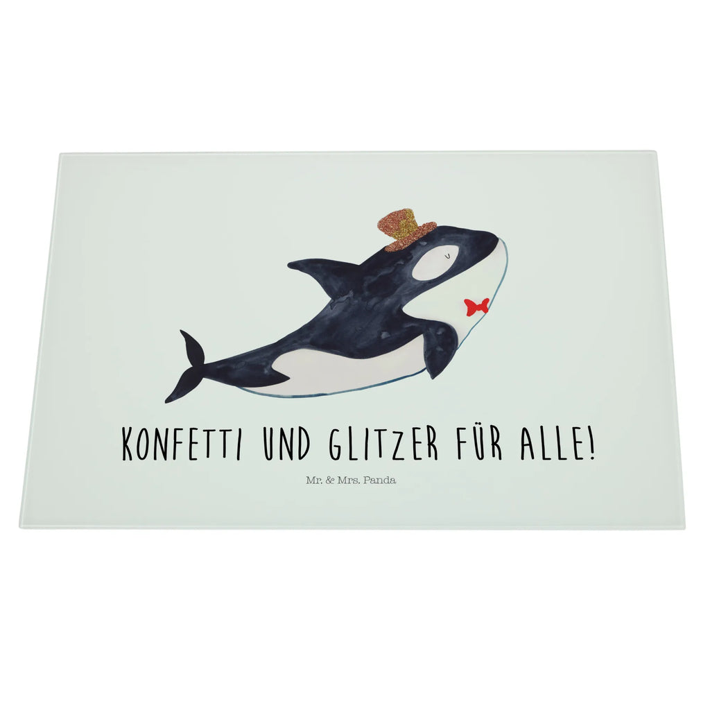 Glasschneidebrett Orca Zylinder Glasschneidebrett, Schneidebrett, Meerestiere, Meer, Urlaub, Narwal, Glitter, Konfetti, Glitzer, Geburtstag, Feier, Fete, Fest, Glückwunsch, Orca