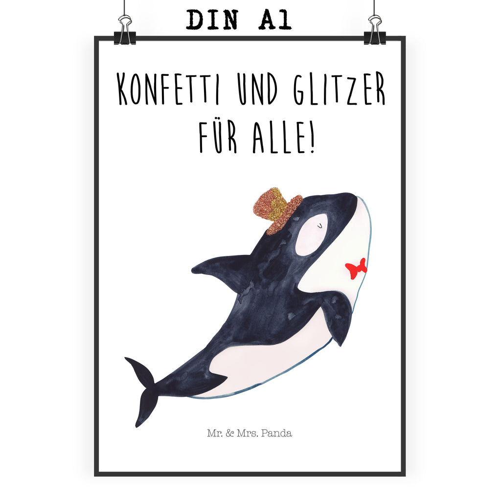 Poster Orca Zylinder Poster, Wandposter, Bild, Wanddeko, Küchenposter, Kinderposter, Wanddeko Bild, Raumdekoration, Wanddekoration, Handgemaltes Poster, Mr. & Mrs. Panda Poster, Designposter, Kunstdruck, Posterdruck, Meerestiere, Meer, Urlaub, Narwal, Glitter, Konfetti, Glitzer, Geburtstag, Feier, Fete, Fest, Glückwunsch, Orca