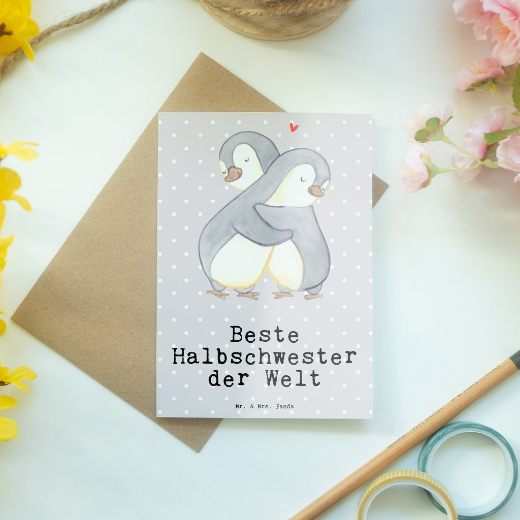 Grußkarte Pinguin Beste Halbschwester der Welt Grußkarte, Klappkarte, Einladungskarte, Glückwunschkarte, Hochzeitskarte, Geburtstagskarte, Karte, Ansichtskarten, für, Dankeschön, Geschenk, Schenken, Geburtstag, Geburtstagsgeschenk, Geschenkidee, Danke, Bedanken, Mitbringsel, Freude machen, Geschenktipp, Halbschwester, Stiefschwester, Stiefgeschwister, Schwestern, Schwester, Geschwister, Schwesterherz, Sister, Familie, Kleinigkeit, Beste, Tochter, Liebe, Kinder