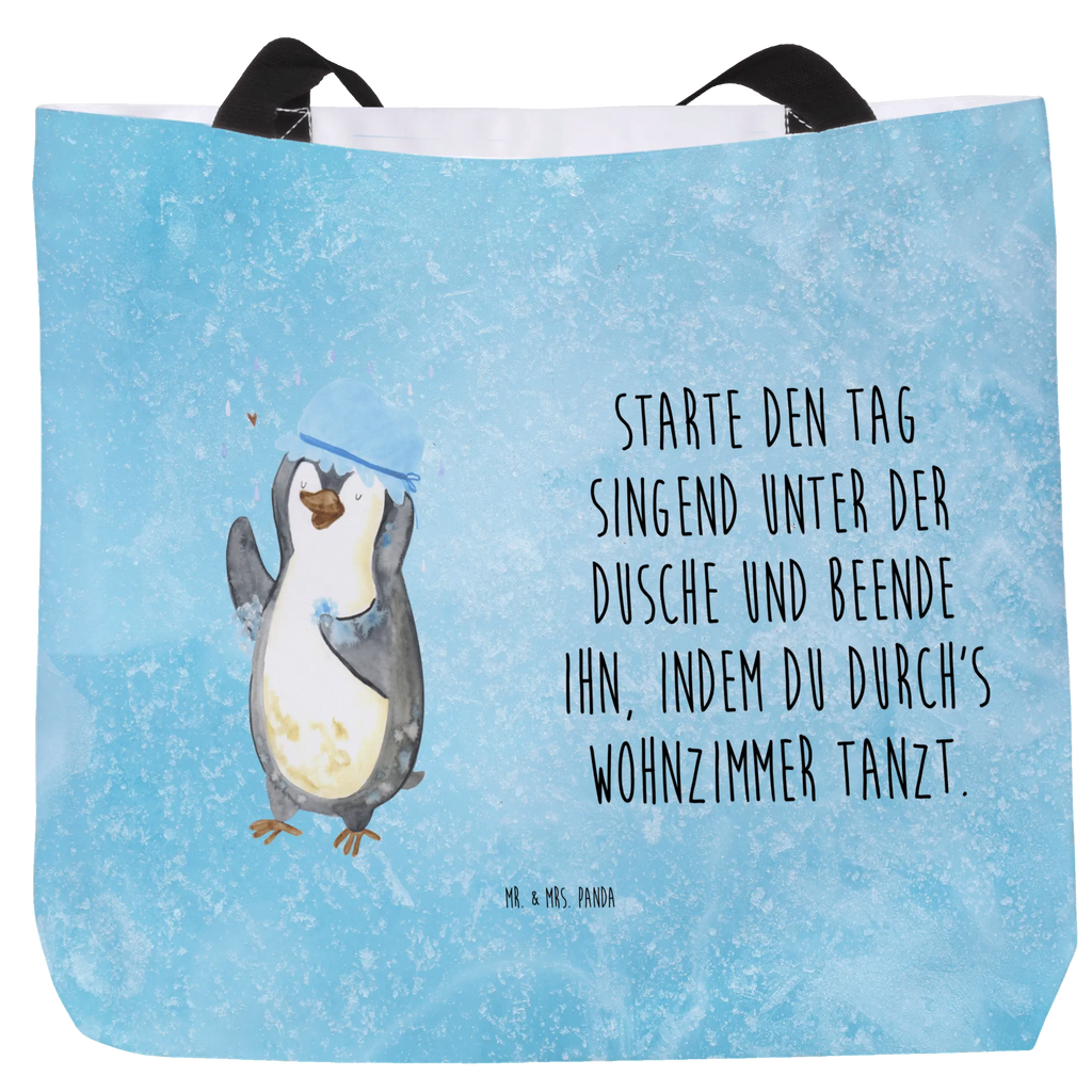 Shopper Pinguin duscht Beutel, Einkaufstasche, Tasche, Strandtasche, Einkaufsbeutel, Shopper, Schultasche, Freizeittasche, Tragebeutel, Schulbeutel, Alltagstasche, Pinguin, Pinguine, Dusche, duschen, Lebensmotto, Motivation, Neustart, Neuanfang, glücklich sein