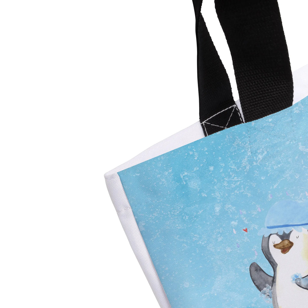 Shopper Pinguin duscht Beutel, Einkaufstasche, Tasche, Strandtasche, Einkaufsbeutel, Shopper, Schultasche, Freizeittasche, Tragebeutel, Schulbeutel, Alltagstasche, Pinguin, Pinguine, Dusche, duschen, Lebensmotto, Motivation, Neustart, Neuanfang, glücklich sein