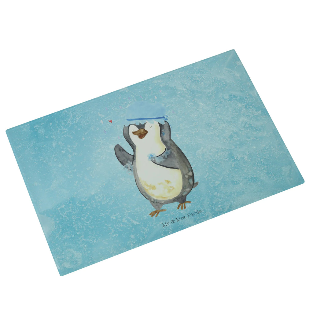 Glasschneidebrett Pinguin Duschen Glasschneidebrett, Schneidebrett, Pinguin, Pinguine, Dusche, duschen, Lebensmotto, Motivation, Neustart, Neuanfang, glücklich sein