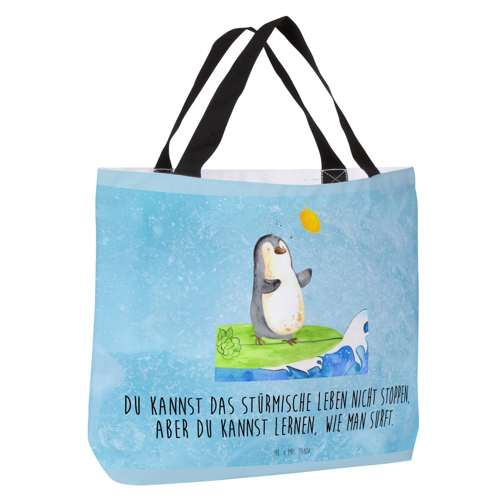 Shopper Pinguin Surfer Beutel, Einkaufstasche, Tasche, Strandtasche, Einkaufsbeutel, Shopper, Schultasche, Freizeittasche, Tragebeutel, Schulbeutel, Alltagstasche, Pinguin, Pinguine, surfen, Surfer, Hawaii, Urlaub, Wellen, Wellen reiten, Portugal