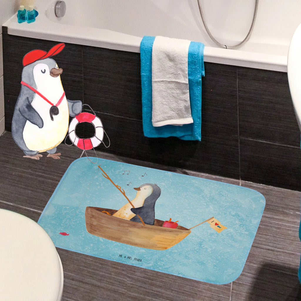 Badvorleger Pinguin Angelboot Badematte, Badteppich, Duschvorleger, Badezimmerteppich, Badezimmermatte, Badvorleger, Duschmatte, Duschteppich, Badteppiche, Badgarnitur, Badematten, Teppich Badezimmer, Badezimmermatten, Pinguin, Pinguine, Angeln, Boot, Angelboot, Lebenslust, Leben, genießen, Motivation, Neustart, Neuanfang, Trennung, Scheidung, Geschenkidee Liebeskummer