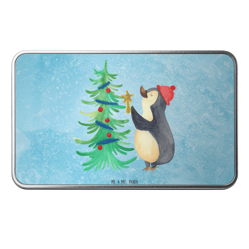 Metalldose rechteckig Pinguin Weihnachtsbaum Blechdose, Metalldose, Blechbox, Container, Keksdose, Vorratsdose, Vorratsbox, Döschen, Versperbox, Vesperdose, Aufbewahrungsdose, Aufbewahrungsbox, Aluminiumdose, Dose, Winter, Weihnachten, Weihnachtsdeko, Nikolaus, Advent, Heiligabend, Wintermotiv, Pinguin