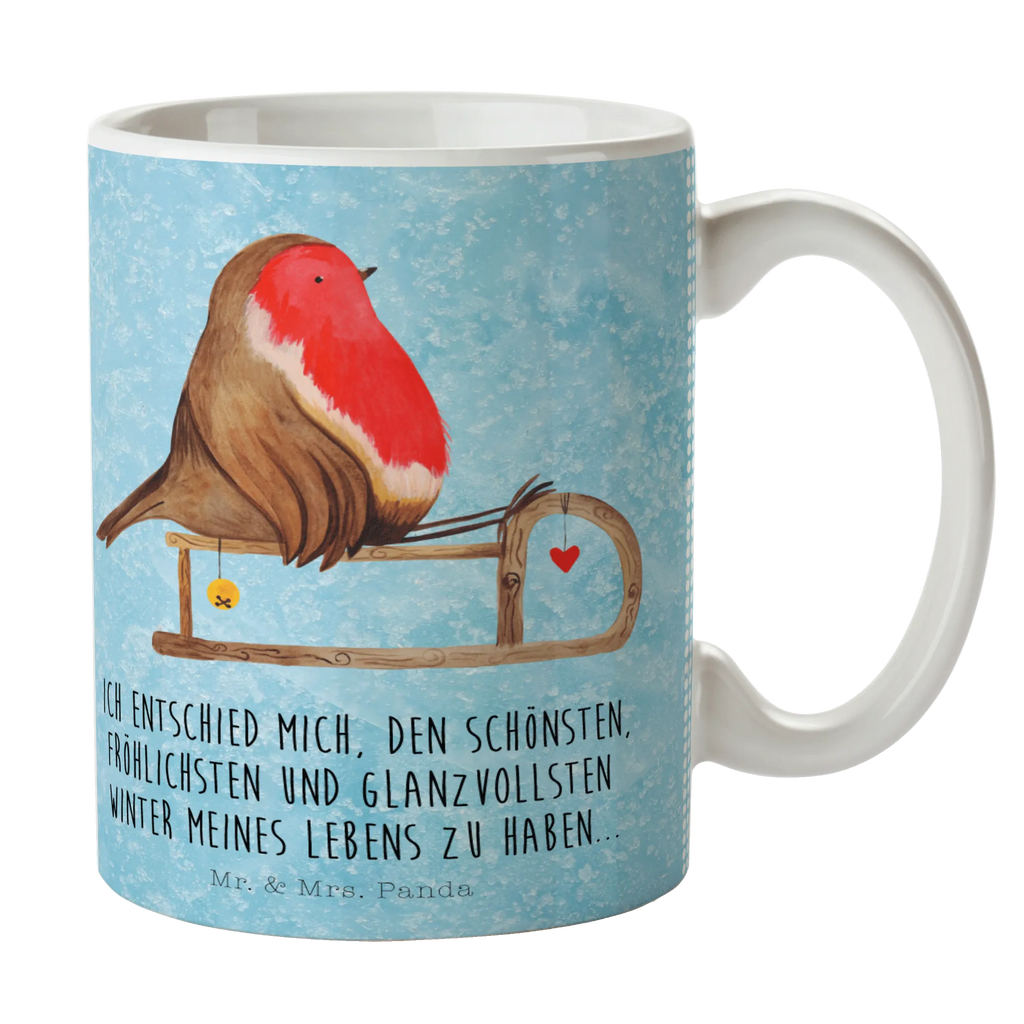 Tasse Rotkehlchen Schlitten Tasse, Kaffeetasse, Teetasse, Becher, Kaffeebecher, Teebecher, Keramiktasse, Porzellantasse, Büro Tasse, Geschenk Tasse, Tasse Sprüche, Tasse Motive, Kaffeetassen, Tasse bedrucken, Designer Tasse, Cappuccino Tassen, Schöne Teetassen, Winter, Weihnachten, Weihnachtsdeko, Nikolaus, Advent, Heiligabend, Wintermotiv, Schlitten, Vogel