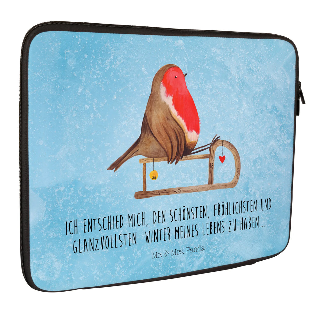 Notebook Tasche Rotkehlchen Schlitten Notebook Tasche, Laptop, Computertasche, Tasche, Notebook-Tasche, Notebook-Reisehülle, Notebook Schutz, Winter, Weihnachten, Weihnachtsdeko, Nikolaus, Advent, Heiligabend, Wintermotiv, Schlitten, Vogel