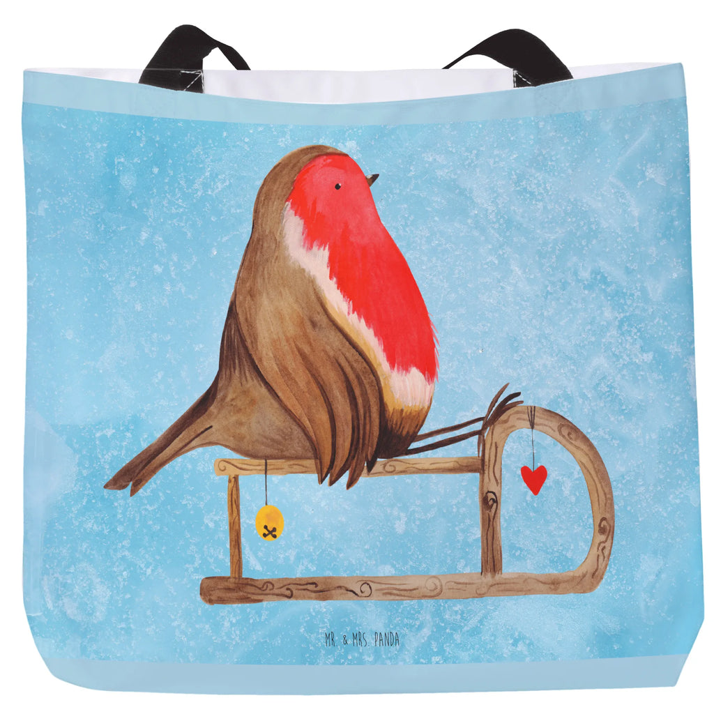 Shopper Rotkehlchen Schlitten Beutel, Einkaufstasche, Tasche, Strandtasche, Einkaufsbeutel, Shopper, Schultasche, Freizeittasche, Tragebeutel, Schulbeutel, Alltagstasche, Winter, Weihnachten, Weihnachtsdeko, Nikolaus, Advent, Heiligabend, Wintermotiv, Schlitten, Vogel