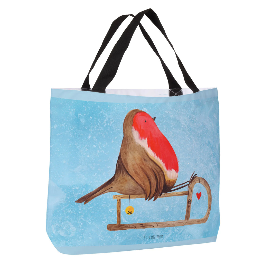 Shopper Rotkehlchen Schlitten Beutel, Einkaufstasche, Tasche, Strandtasche, Einkaufsbeutel, Shopper, Schultasche, Freizeittasche, Tragebeutel, Schulbeutel, Alltagstasche, Winter, Weihnachten, Weihnachtsdeko, Nikolaus, Advent, Heiligabend, Wintermotiv, Schlitten, Vogel