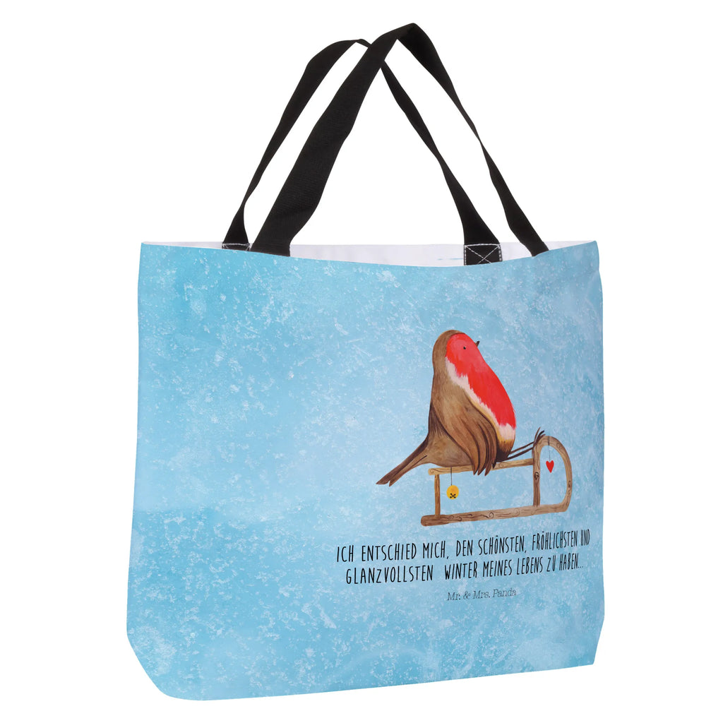 Shopper Rotkehlchen Schlitten Beutel, Einkaufstasche, Tasche, Strandtasche, Einkaufsbeutel, Shopper, Schultasche, Freizeittasche, Tragebeutel, Schulbeutel, Alltagstasche, Winter, Weihnachten, Weihnachtsdeko, Nikolaus, Advent, Heiligabend, Wintermotiv, Schlitten, Vogel