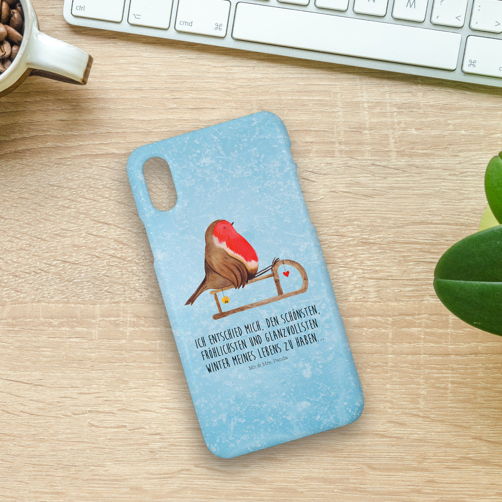 Handyhülle Rotkehlchen Schlitten Handyhülle, Handycover, Cover, Handy, Hülle, Iphone 10, Iphone X, Winter, Weihnachten, Weihnachtsdeko, Nikolaus, Advent, Heiligabend, Wintermotiv, Schlitten, Vogel