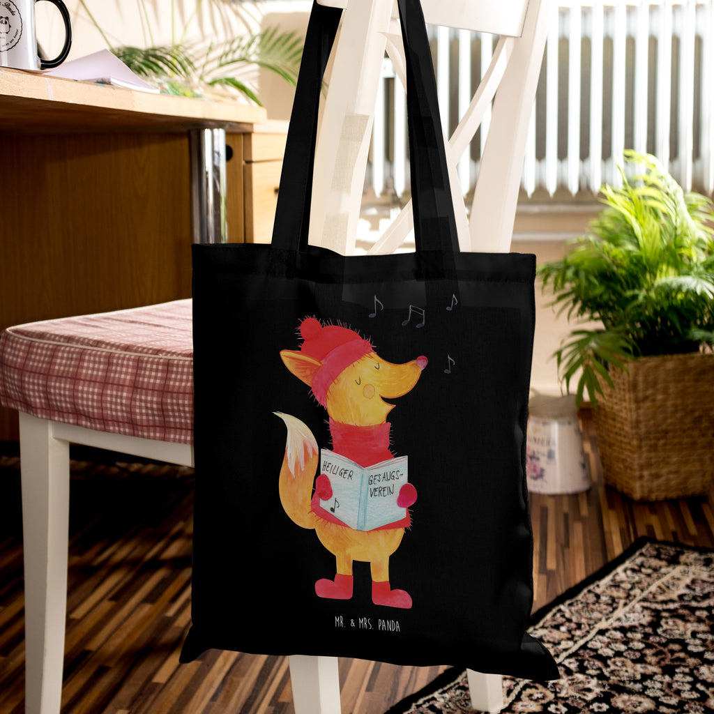 Tragetasche Fuchs Sänger Beuteltasche, Beutel, Einkaufstasche, Jutebeutel, Stoffbeutel, Tasche, Shopper, Umhängetasche, Strandtasche, Schultertasche, Stofftasche, Tragetasche, Badetasche, Jutetasche, Einkaufstüte, Laptoptasche, Winter, Weihnachten, Weihnachtsdeko, Nikolaus, Advent, Heiligabend, Wintermotiv, Fuchs, Füchse, Sänger, Geschenk Sänger, Singen, Weihnachtslieder