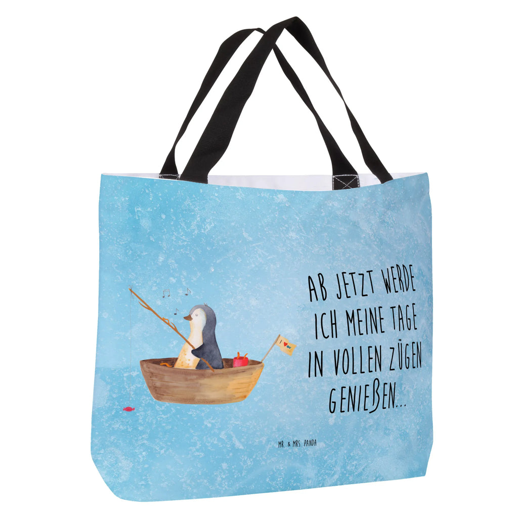 Shopper Pinguin Angelboot Beutel, Einkaufstasche, Tasche, Strandtasche, Einkaufsbeutel, Shopper, Schultasche, Freizeittasche, Tragebeutel, Schulbeutel, Alltagstasche, Pinguin, Pinguine, Angeln, Boot, Angelboot, Lebenslust, Leben, genießen, Motivation, Neustart, Neuanfang, Trennung, Scheidung, Geschenkidee Liebeskummer