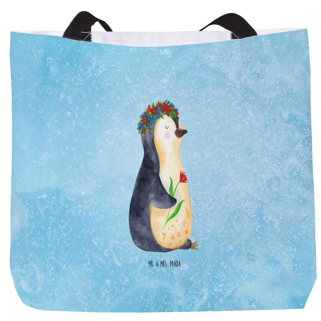 Shopper Pinguin Blumen Beutel, Einkaufstasche, Tasche, Strandtasche, Einkaufsbeutel, Shopper, Schultasche, Freizeittasche, Tragebeutel, Schulbeutel, Alltagstasche, Pinguin, Pinguine, Blumenkranz, Universum, Leben, Wünsche, Ziele, Lebensziele, Motivation, Lebenslust, Liebeskummer, Geschenkidee