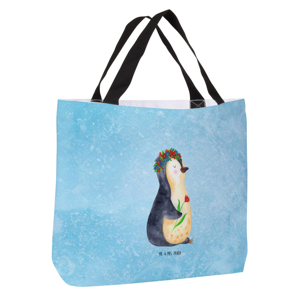 Shopper Pinguin Blumen Beutel, Einkaufstasche, Tasche, Strandtasche, Einkaufsbeutel, Shopper, Schultasche, Freizeittasche, Tragebeutel, Schulbeutel, Alltagstasche, Pinguin, Pinguine, Blumenkranz, Universum, Leben, Wünsche, Ziele, Lebensziele, Motivation, Lebenslust, Liebeskummer, Geschenkidee