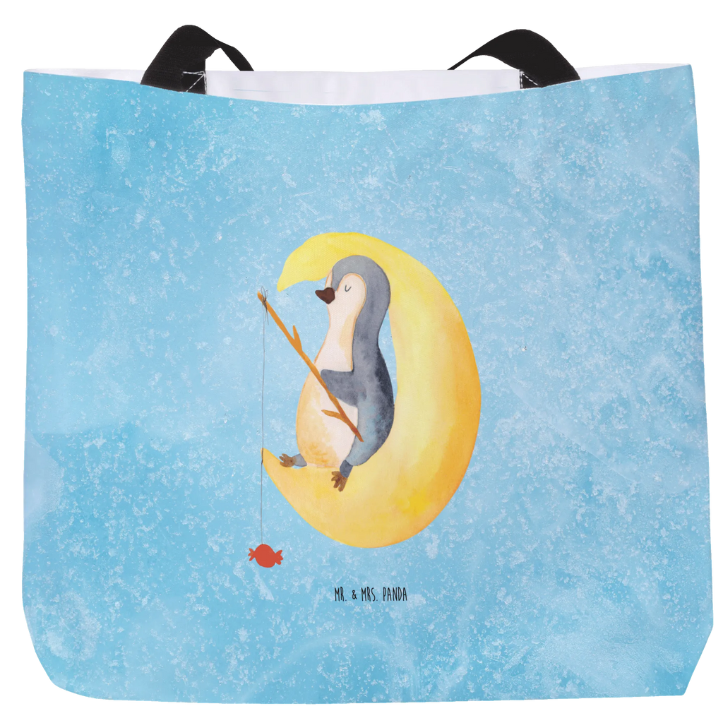 Shopper Pinguin Mond Beutel, Einkaufstasche, Tasche, Strandtasche, Einkaufsbeutel, Shopper, Schultasche, Freizeittasche, Tragebeutel, Schulbeutel, Alltagstasche, Pinguin, Pinguine, Spruch, schlafen, Nachtruhe, Einschlafen, Schlafzimmer, Schlafstörungen, Gästezimmer