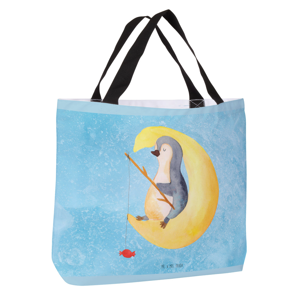 Shopper Pinguin Mond Beutel, Einkaufstasche, Tasche, Strandtasche, Einkaufsbeutel, Shopper, Schultasche, Freizeittasche, Tragebeutel, Schulbeutel, Alltagstasche, Pinguin, Pinguine, Spruch, schlafen, Nachtruhe, Einschlafen, Schlafzimmer, Schlafstörungen, Gästezimmer