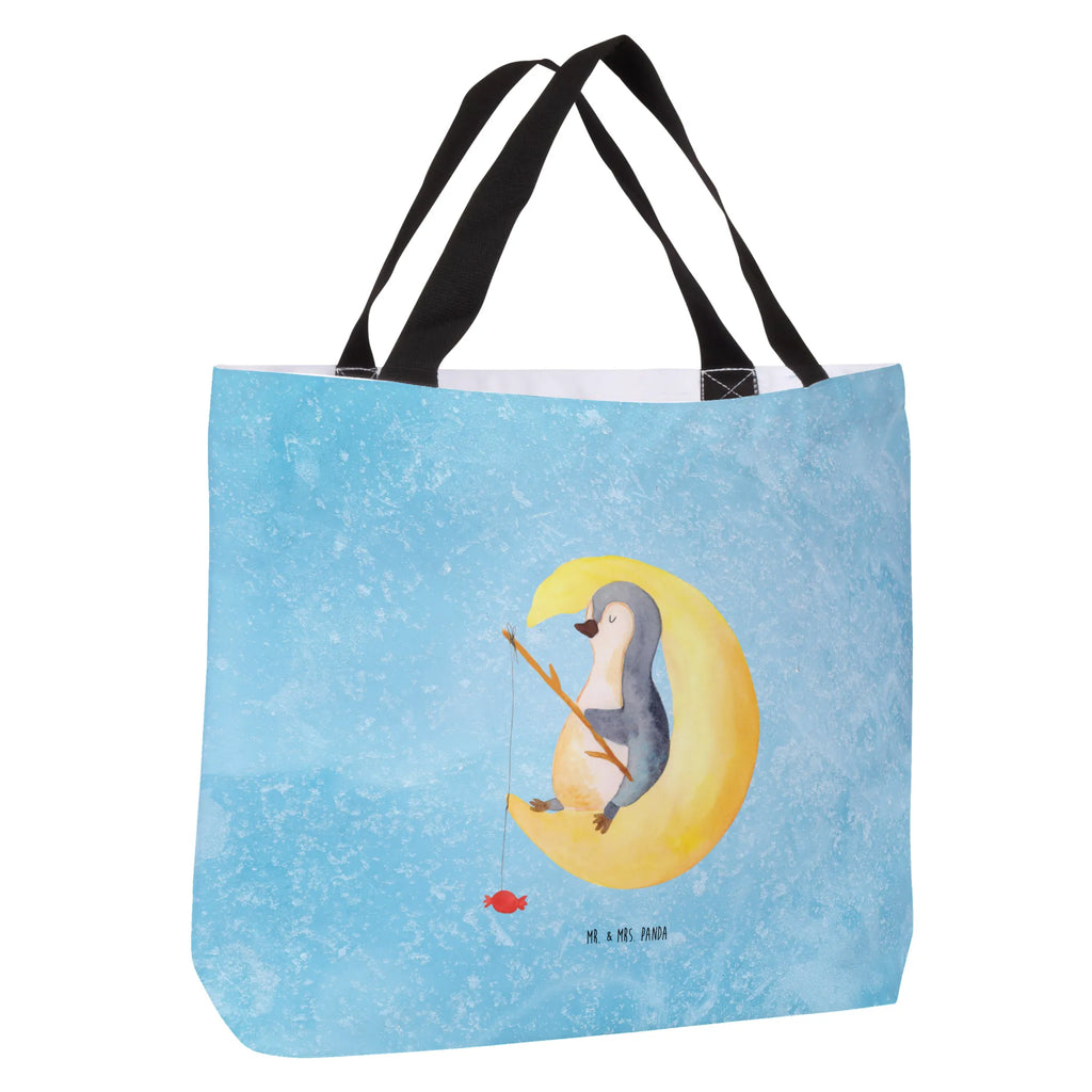 Shopper Pinguin Mond Beutel, Einkaufstasche, Tasche, Strandtasche, Einkaufsbeutel, Shopper, Schultasche, Freizeittasche, Tragebeutel, Schulbeutel, Alltagstasche, Pinguin, Pinguine, Spruch, schlafen, Nachtruhe, Einschlafen, Schlafzimmer, Schlafstörungen, Gästezimmer