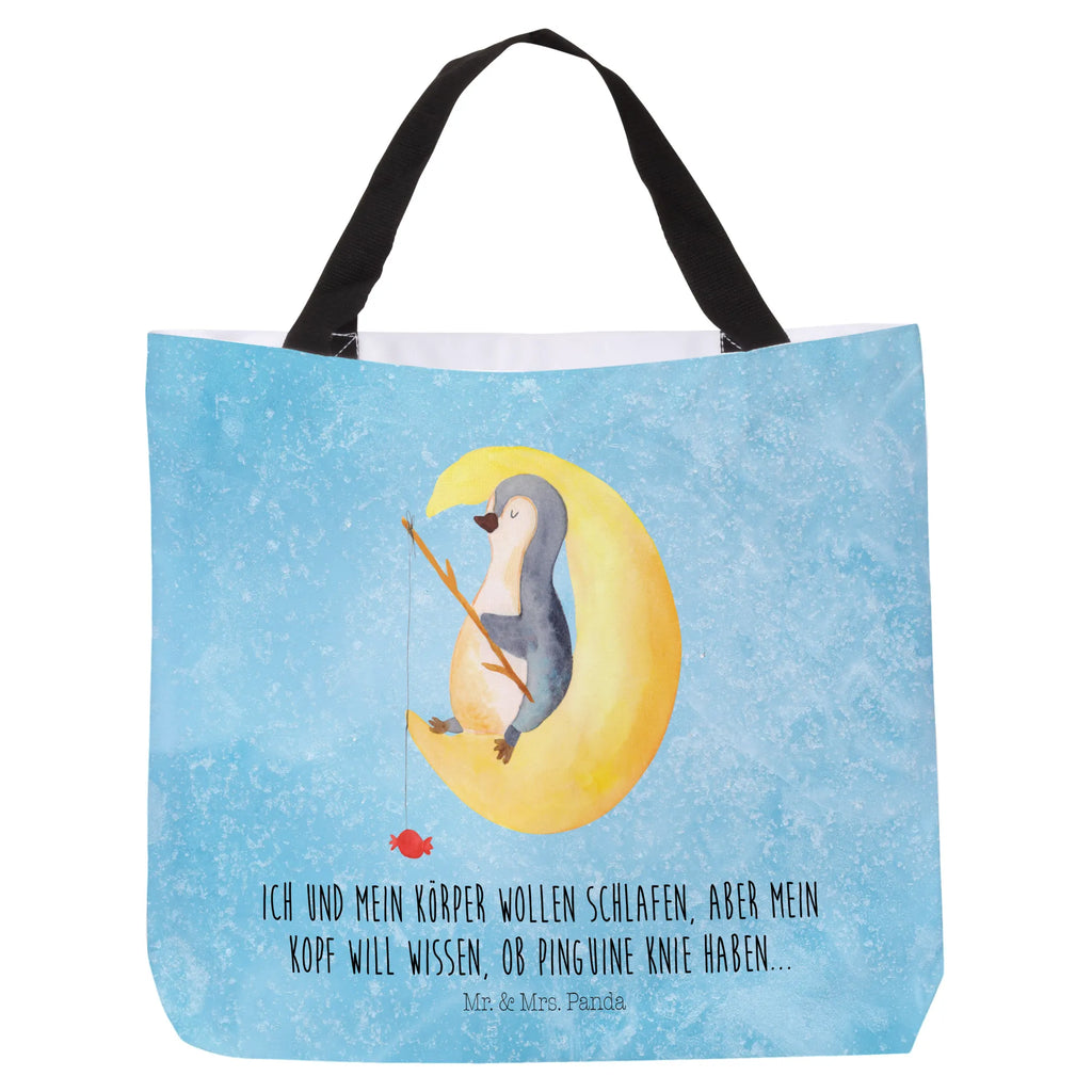 Shopper Pinguin Mond Beutel, Einkaufstasche, Tasche, Strandtasche, Einkaufsbeutel, Shopper, Schultasche, Freizeittasche, Tragebeutel, Schulbeutel, Alltagstasche, Pinguin, Pinguine, Spruch, schlafen, Nachtruhe, Einschlafen, Schlafzimmer, Schlafstörungen, Gästezimmer