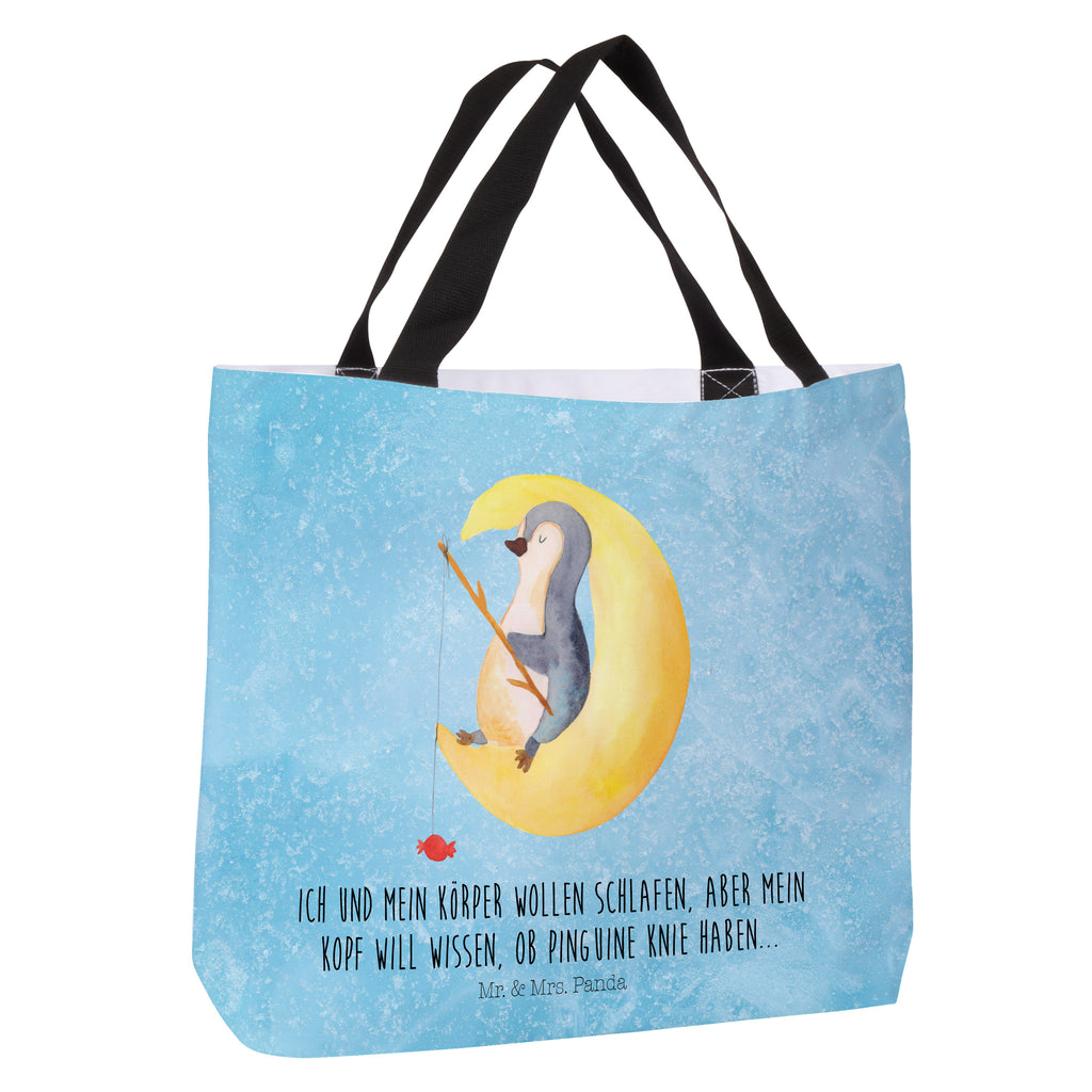 Shopper Pinguin Mond Beutel, Einkaufstasche, Tasche, Strandtasche, Einkaufsbeutel, Shopper, Schultasche, Freizeittasche, Tragebeutel, Schulbeutel, Alltagstasche, Pinguin, Pinguine, Spruch, schlafen, Nachtruhe, Einschlafen, Schlafzimmer, Schlafstörungen, Gästezimmer