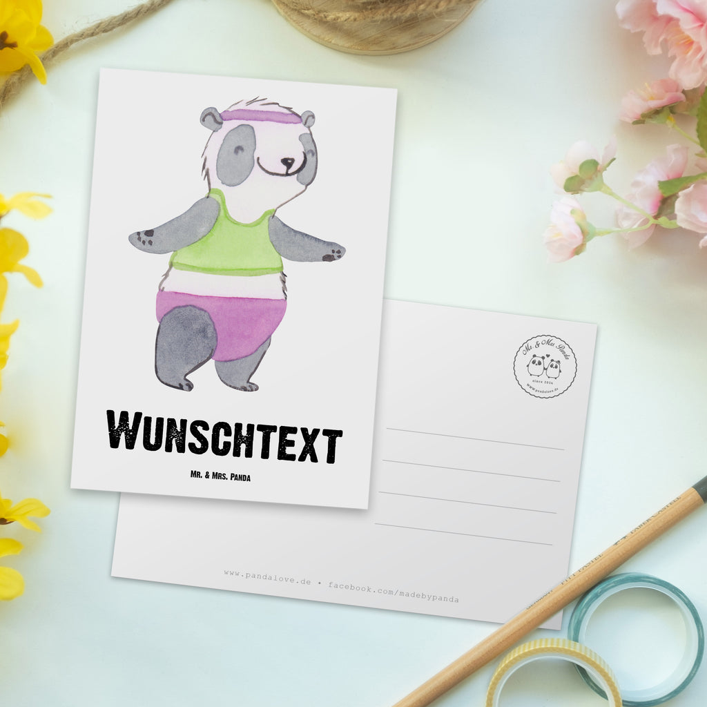 Personalisierte Postkarte Panda Aerobic Postkarte mit Namen, Postkarte bedrucken, Postkarte mit Wunschtext, Postkarte personalisierbar, Geschenkkarte mit Namen, Grußkarte mit Namen, Karte mit Namen, Einladung mit Namen, Ansichtskarte mit Namen, Geschenkkarte mit Wunschtext, Grußkarte mit Wunschtext, Karte mit Wunschtext, Einladung mit Wunschtext, Ansichtskarte mit Wunschtext, Geschenk, Sport, Sportart, Hobby, Schenken, Danke, Dankeschön, Auszeichnung, Gewinn, Sportler, Aerobic, Aerobic Fitness, Fitnessstudio