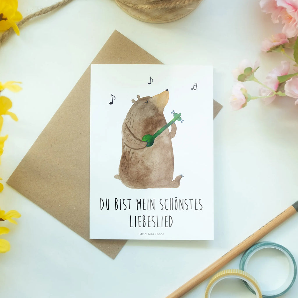 Grußkarte Bär Lied Grußkarte, Klappkarte, Einladungskarte, Glückwunschkarte, Hochzeitskarte, Geburtstagskarte, Karte, Ansichtskarten, Bär, Teddy, Teddybär, Bärchen, Bear, Liebeslied, Lied, Song, Valentinstag, Valentine, Geschenk, Partner, Liebe, Freundin, Frau, Herz, Spruch