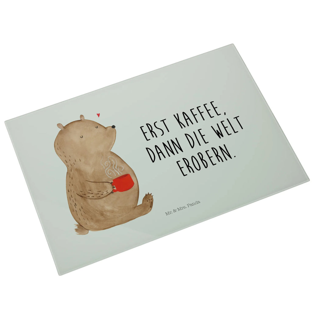 Glasschneidebrett Bär Kaffee Glasschneidebrett, Schneidebrett, Bär, Teddy, Teddybär, Kaffee, Coffee, Bären, guten Morgen, Morgenroutine, Welt erobern, Welt retten, Motivation