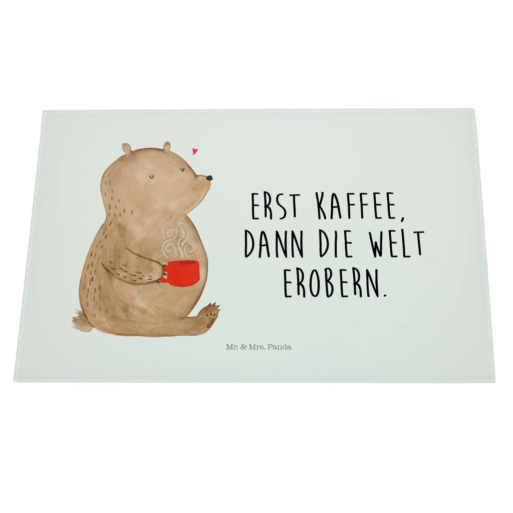 Glasschneidebrett Bär Kaffee Glasschneidebrett, Schneidebrett, Bär, Teddy, Teddybär, Kaffee, Coffee, Bären, guten Morgen, Morgenroutine, Welt erobern, Welt retten, Motivation